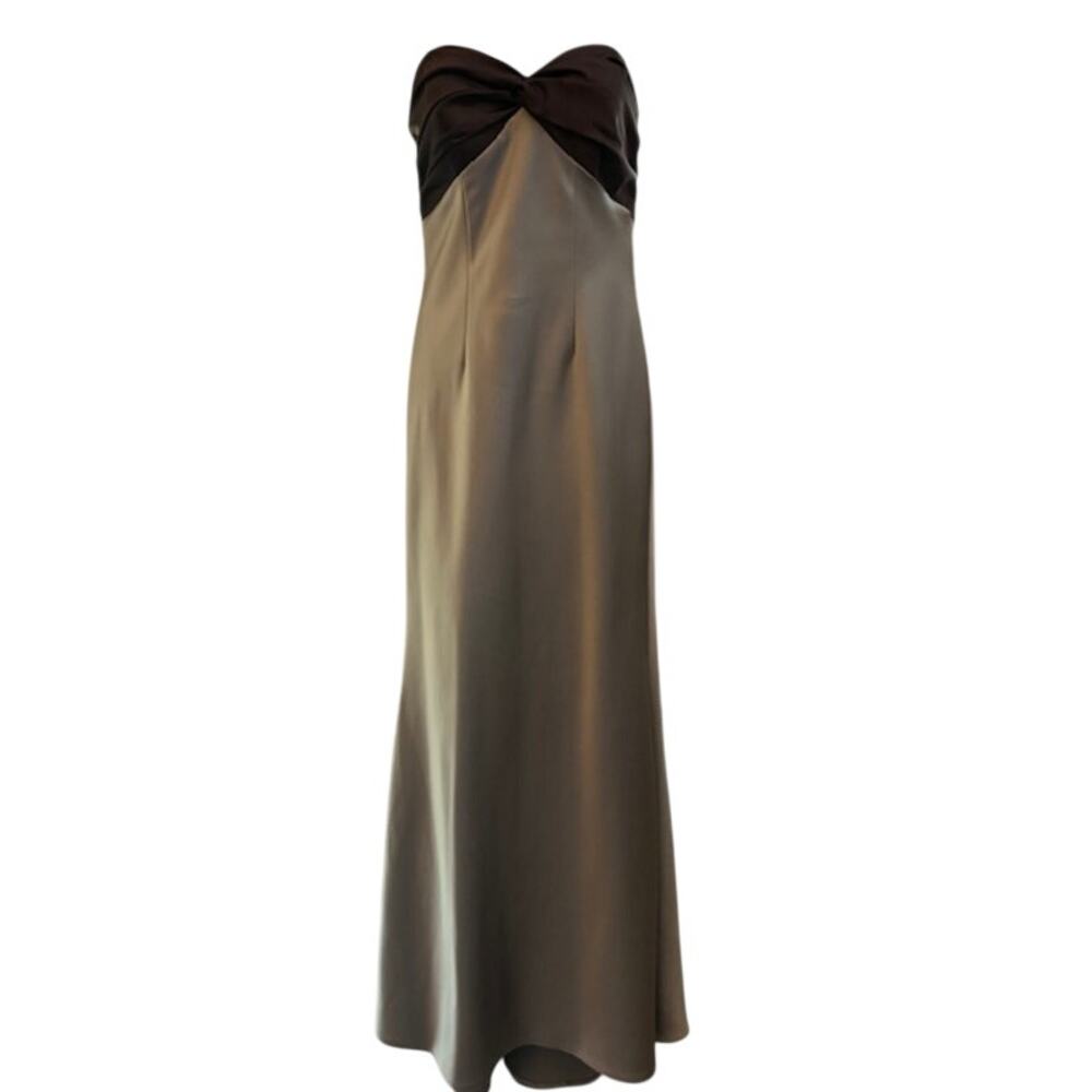 BARI JAY 511 DRESS gold cream SZ 6 FORMAL BRIDESMAID shimmer strapless GOWN